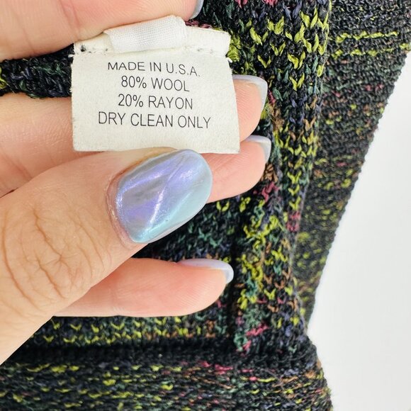 Steve Fabrikant Vintage Green Multi Knit Ribbon Long Sleeve Cardigan Sweater XL - Picture 9 of 9